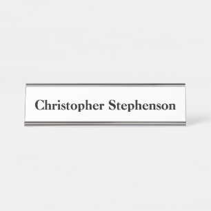 Black Name on White Desk Name Plate
