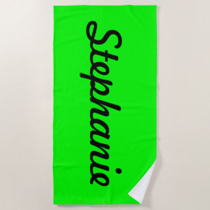 Black Name or Monogram on Lime Green Beach Towel