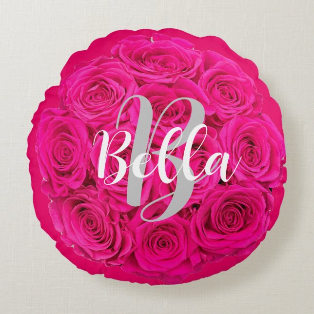 Black Name Personalised Pink Round Cushion (Front)