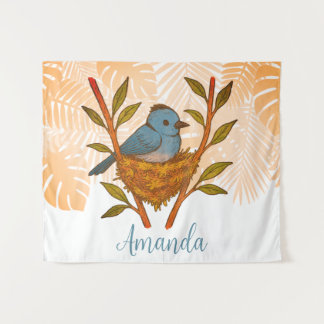 Black-Naped Monarch Nestled Among the Leaves Tapestry