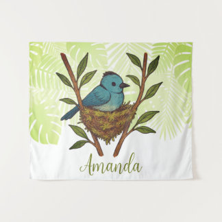 Black-Naped Monarch Nestled Among the Leaves Tapestry