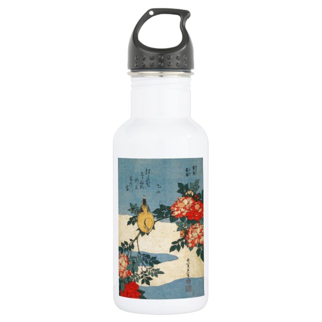 Black-naped Oriole and China Rose (by Hokusai) 532 Ml Water Bottle (Front)