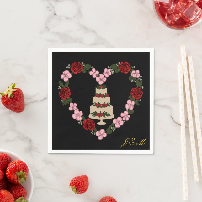 Black napkin decorated with a pink heart (Insitu)