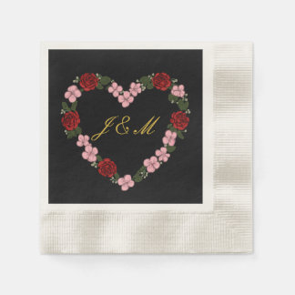 Black Napkins - Floral Heart Wedding