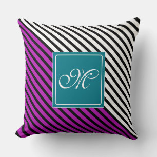 Black Narrow Stripes + your back-colour & monogram Cushion