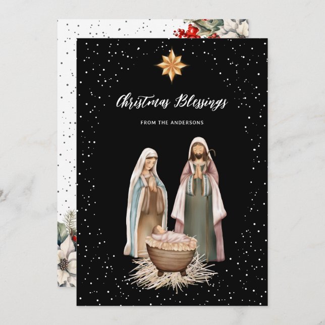 Black Nativity Botanical Christian Christmas Card (Front/Back)