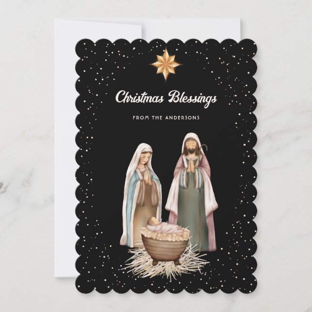Black Nativity Scene Christmas Star Christian Holiday Card (Front)