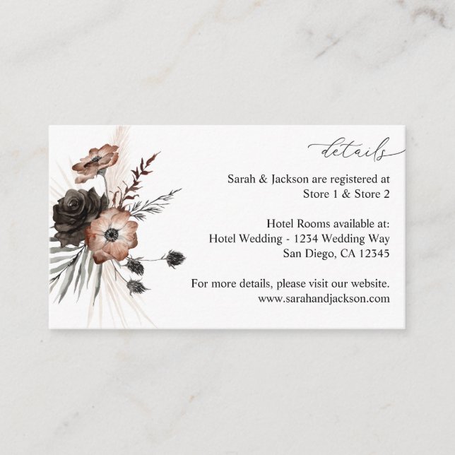 Black & Natural Floral Boho Details Sm Enclosure Card (Front)