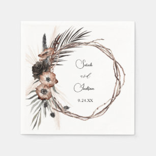 Black & Natural Floral Boho Rustic Name Napkin