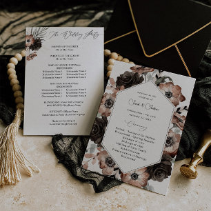 Black & Natural Floral Boho Wedding Program Invitation
