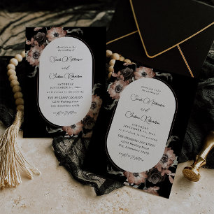 Black & Natural Floral Wedding - Black Invitation