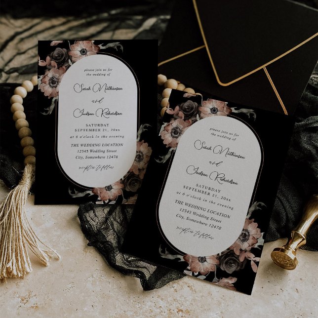 Black & Natural Floral Wedding - Black Invitation (Creator Uploaded)