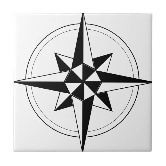 Black Nautical Compass Tile (Front)