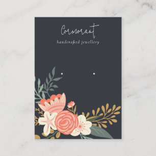 Black Navy Ambrosia Floral Stud Earring Display Business Card