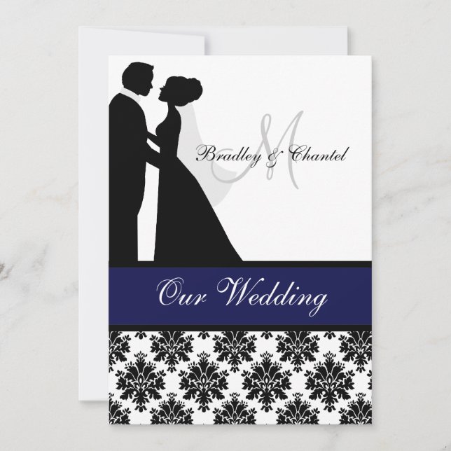 Black, Navy, and White Couple Wedding Invitation (Front)