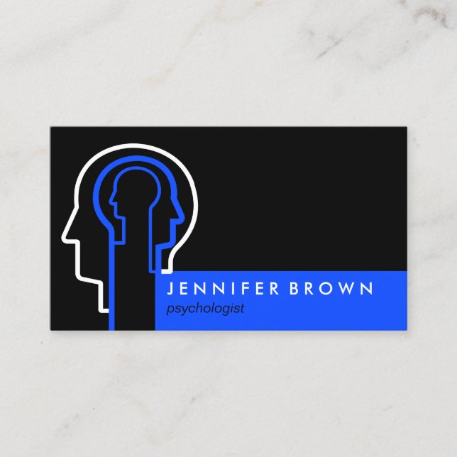 Black Navy Blue Brain mental hypnosis psychiatrist Business Card (Front)