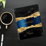 Black navy blue gold agate marble name 2024 planner<br><div class="desc">Black navy blue and faux gold,  agate,  marble stone print as background. Personalise and add your name and a year. The name is written with a modern hand lettered style script.</div>
