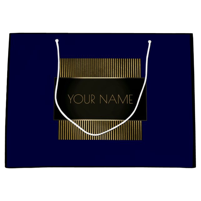 Black Navy Gold Minimal Name Luxury Branding Large Gift Bag (Front)