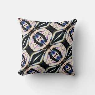 Black Navy Pink Yellow Beige Slanted Floral Tiles Cushion