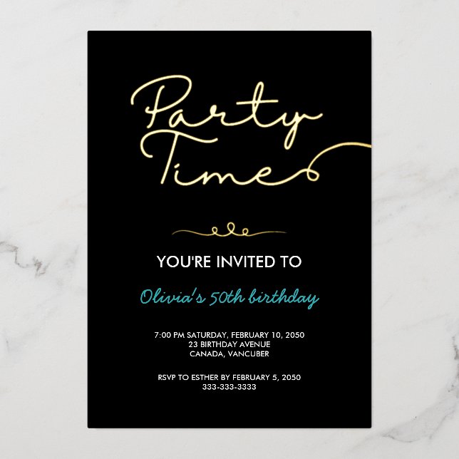 Black Neat Golden Script 50th Birthday Party (Front)