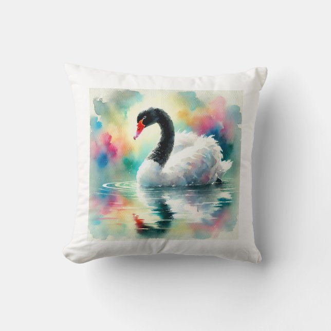 Black Necked Swan 230824AREF127 - Watercolor Cushion (Front)