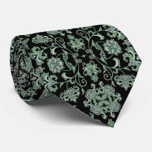 Black necktie with green decoration