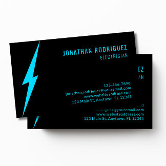 Black Neon Blue Lighting Bolt Custom Electrician  Business Card
