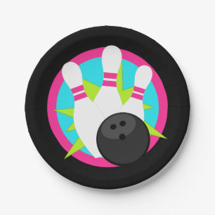 Black Neon Bowling Pin Paper Plates