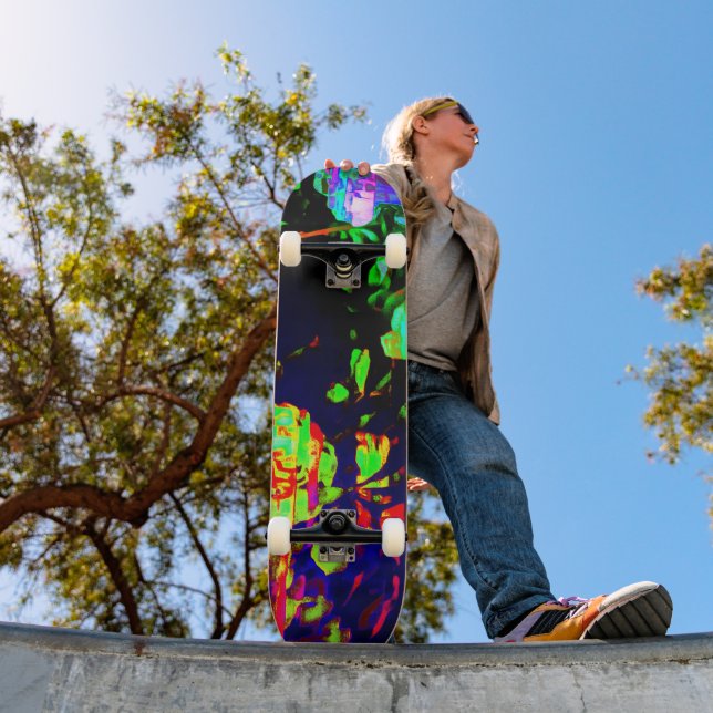 Black Neon Floral Print Skateboard (Outdoor 1)