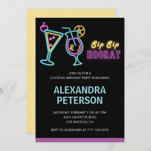 Black Neon Glow Cocktail 81st birthday Invitation