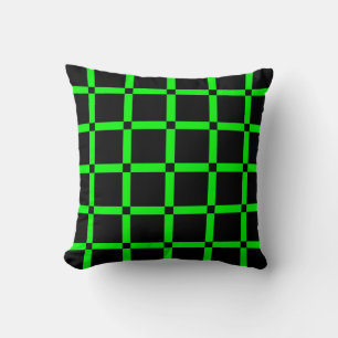 Black & Neon Green Grid Pattern Throw Pillow