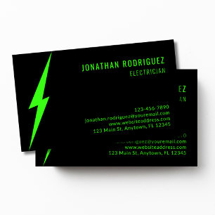 Black Neon Green Lighting Bolt Custom Electrician  Business Card
