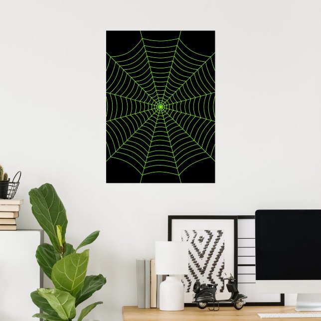 Black neon green spider web Halloween Art Poster (Home Office)