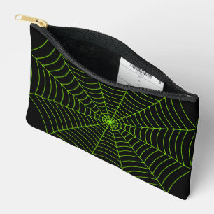 Black neon green spider web Halloween pattern Accessory Pouch