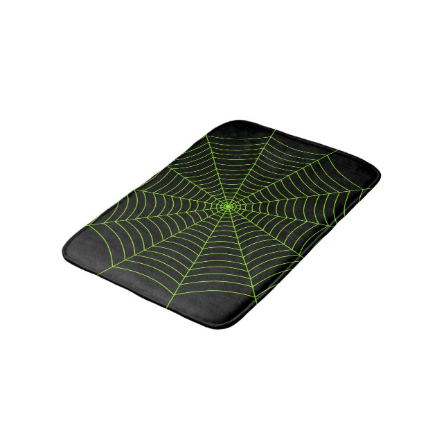 Black neon green spider web Halloween pattern Bath Mat (Angled)