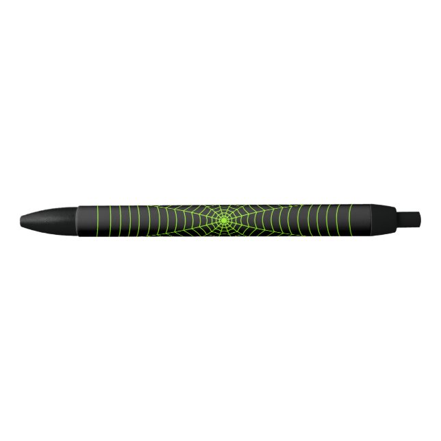 Black neon green spider web Halloween pattern Black Ink Pen (Front)