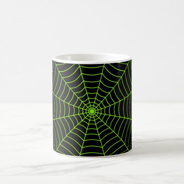 Black neon green spider web Halloween pattern Coffee Mug (Center)