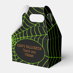 Black neon green spider web Halloween pattern Favour Box