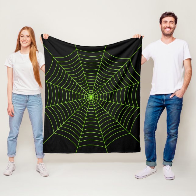 Black neon green spider web Halloween pattern Fleece Blanket (In Situ)