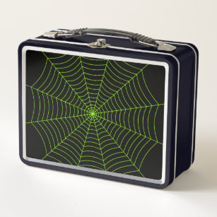 Black neon green spider web Halloween pattern Metal Lunch Box