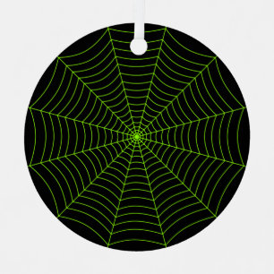 Black neon green spider web Halloween pattern Metal Tree Decoration