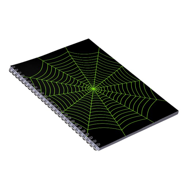 Black neon green spider web Halloween pattern Notebook (Right Side)