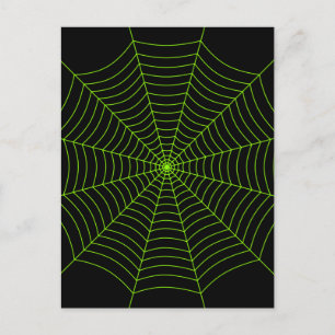 Black neon green spider web Halloween pattern Postcard