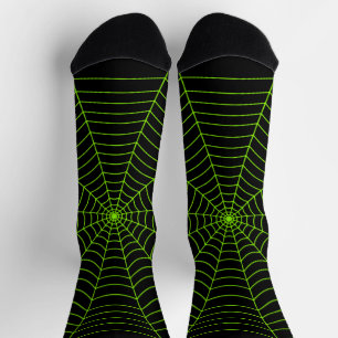 Black neon green spider web Halloween pattern Socks