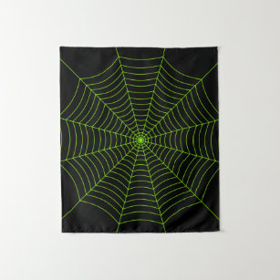 Black neon green spider web Halloween pattern Tapestry