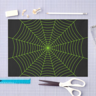 Black neon green spider web Halloween pattern Tissue Paper