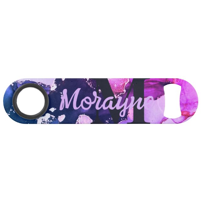 Black Neon Marble Wedding Bartender Monogram Name (Back Horizontal)
