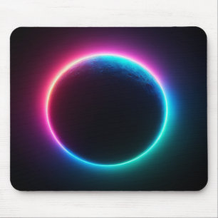 Black Neon Moon Mouse Pad
