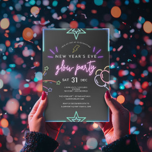 Black Neon New Years Eve  Invitation