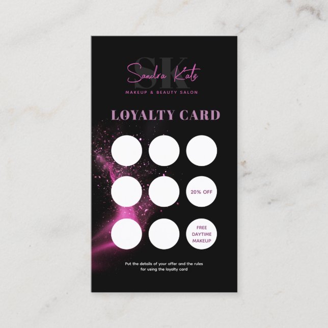 Black Neon Pink Beauty Salon QR Code Loyalty Card (Front)
